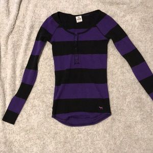 purple and black striped long sleeved shirt size S